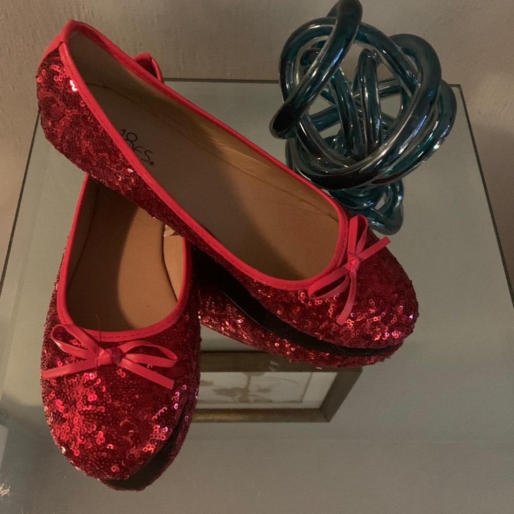 Red sequin flats